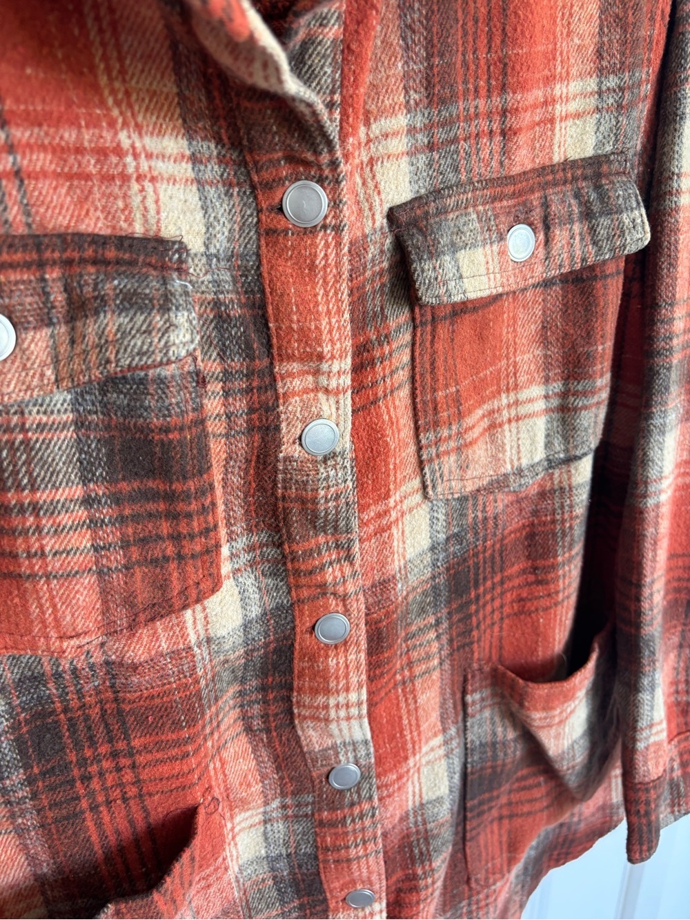 BBJ Los Angeles Rust Plaid Button-Front Shacket - Picture 2 of 4